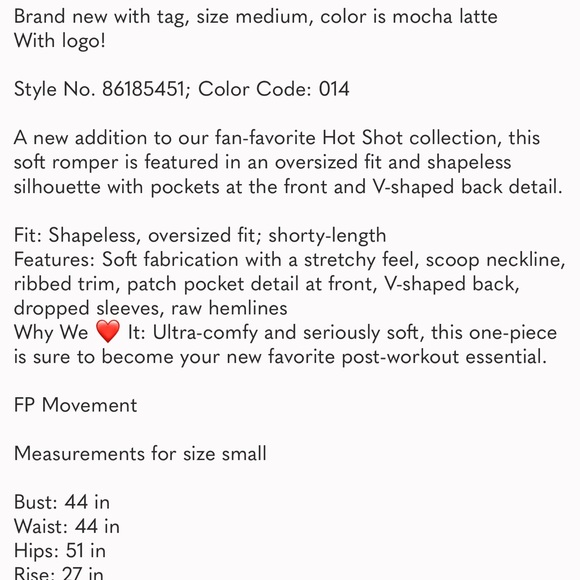 Free People! FP Movement Hot Shot Tee Romper In Mocha Latte NWT! - Picture 6 of 10